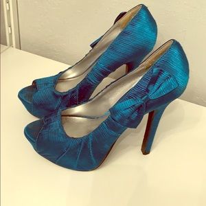 Teal peep toe heels
